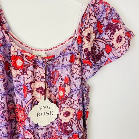 Knox Rose Women's Dress Medium Purple Short Sleeve Floral Print Midi Ruffle New - Picture 2 of 12